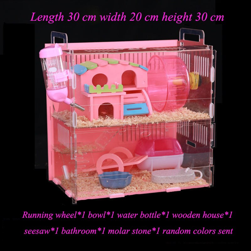 Gennemsigtig enkeltlag dobbeltlags hamsterhus akryl marsvin bur små kæledyr overdimensionerede villa leverer legetøj: Størrelse -7