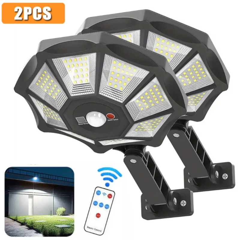 Straatverlichting op zonne-energie met bewegingssensor op afstand, buitenverlichting op zonne-energie , 168 6500k -schijnwerpers voor buitenparkeerterrein: Oranje