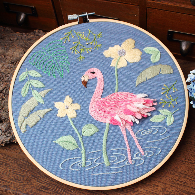 1 stk flamingo blomstermønster broderikit til begyndere håndarbejde sæt korssting syning kunst håndværk maleri boligindretning: Nr. .4