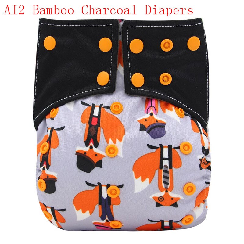Ohbabyka-couche de bébé à Double gousset | Couche-culotte tout-en-deux AI2 en tissu de charbon de bambou, couche de poche réutilisable et: K114