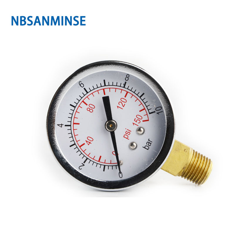 NBSANMINSE SMCB General Purpose Pressure Gauge 1/4&quot; G / NPT 2 inch 50mm Metal Pressure Gauge 10Bar 150 Psi Pneumatic Air Gauge