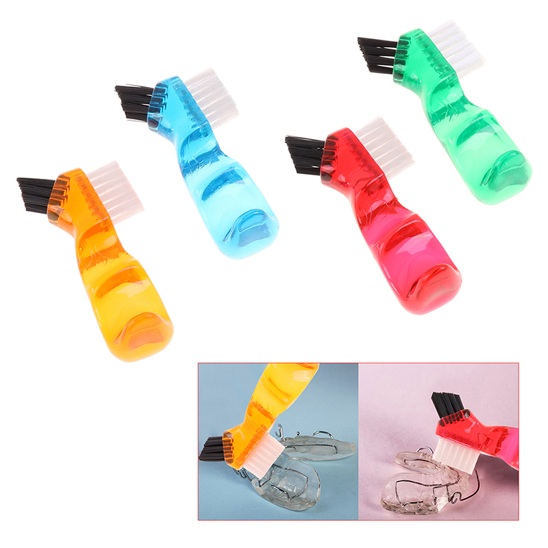 Brosse de nettoyage de prothèses dentaires, poils et poignée ergonomique en caoutchouc, poils multicouches, brosse pour fausses dents, outil de soins buccaux