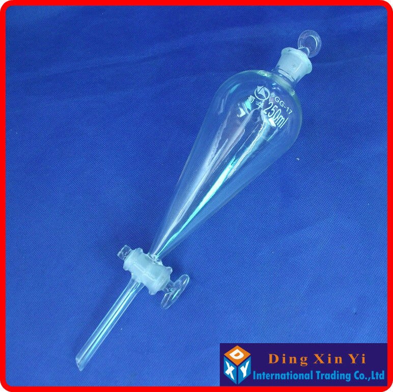 (2 pcs/lot)250ml pear shape separatory funnel,pear-shaped funnel,Separatory Funnel squib pear shape with ground-in glass stopper