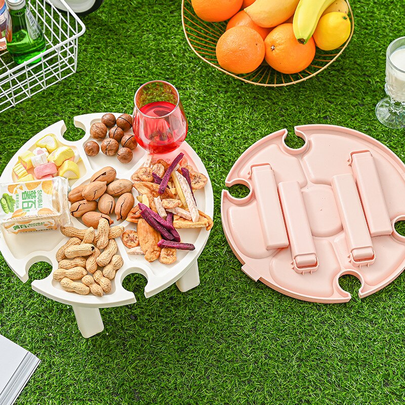 Soporte plegable de plástico para copa de vino, práctico soporte para al aire libre, color blanco y rosa