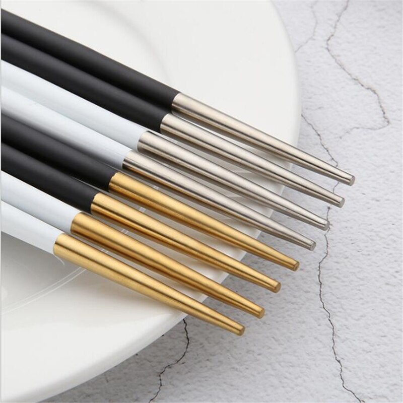 1 par sushi runda ätpinnar rostfritt stål porslin färgstark längd 22cm återanvändbara ätpinnar halkfria matpinnar sushi hashi