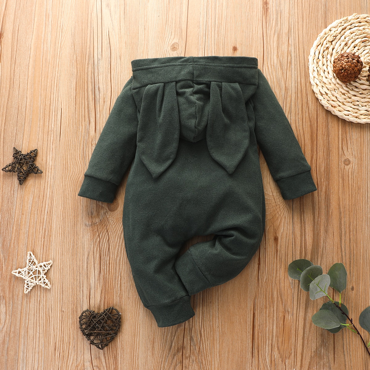 Herbst Winter neugeborenen Baby strampler mit hasenohren, langen ärmeln, niedlicher kapuzenpullover, einfarbig, jungen mädchen