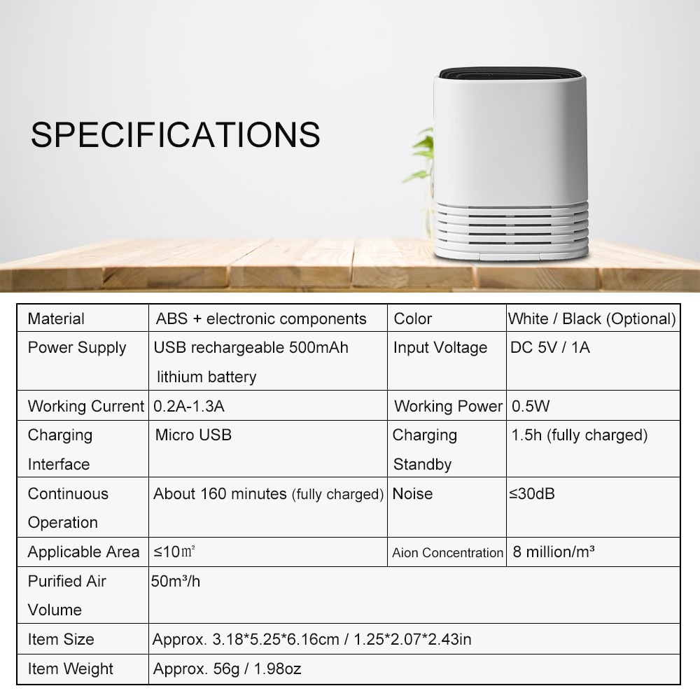 Portable Air Purifier PM2.5 Formaldehyde Removal Necklace Mini Air Freshener Air Cleaner USB Rechargeable Negative Ion Generator