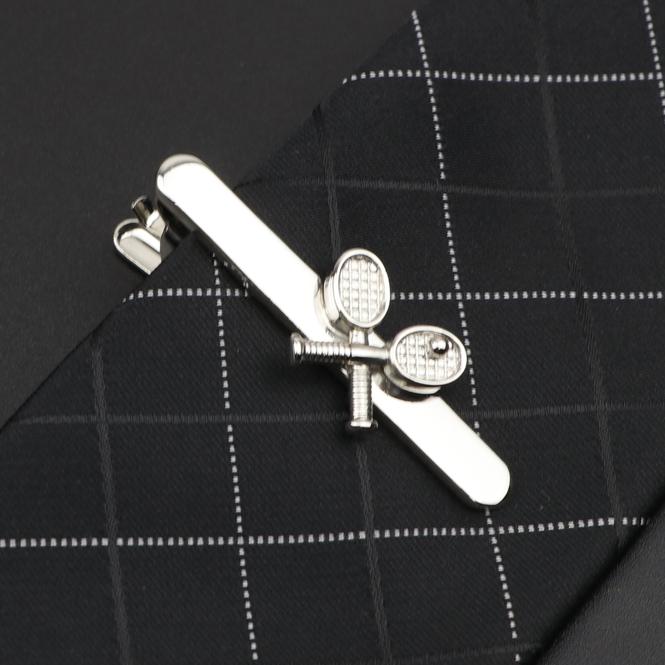 Men's Metal Tie Clip Luxury Airplane Beard Sword Dinosaur Pen Guitar Shape Wedding Party Bar Tie Accessories: Rhodium Plated