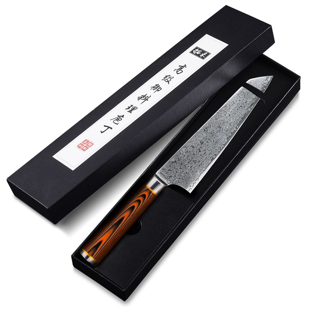 Turwho 8 tommer japanese kok knife 7- lag damascus rustfrit stål køkkenknive pro madlavning knive vægt / palisander ottekantet håndtag: Ck8-sd04- orange