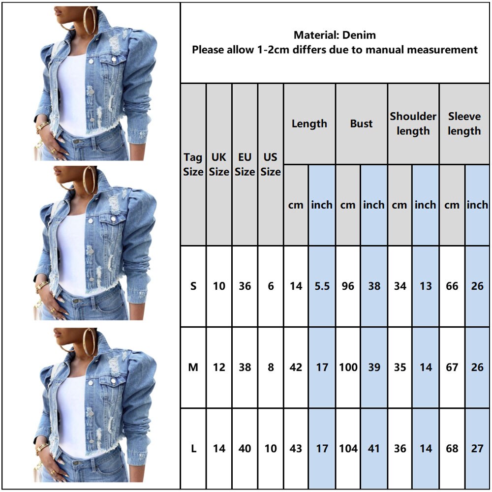 Ladies Denim Jackets Women Casual Stand Collar Hole Ripped Long Sleeve Denim Jacket Women Jeans Coat Outerwear