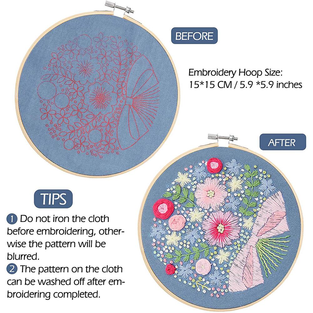 Broderi startpaket blommor växter mönster broderi med broderiband nålar diy hand korsstygn kit för nybörjare