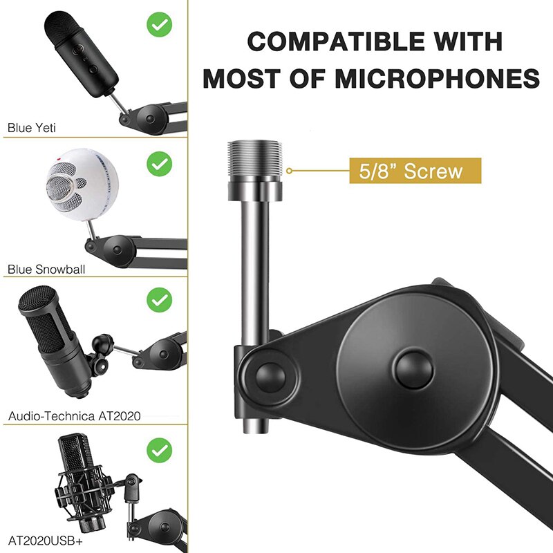 Microfoon Stand, Zware Mic Arm Microfoon Stand Suspension Scissor Boom Stands Met Mic Clip En Kabelbinders