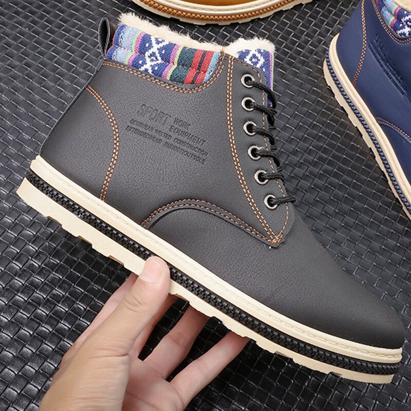 Newest Winter Men Snow Boots Ankle Warm Working Boots Men Casual Shoes Vintage Style Lace Up Men Boots Waterproof: mianBlack / 40