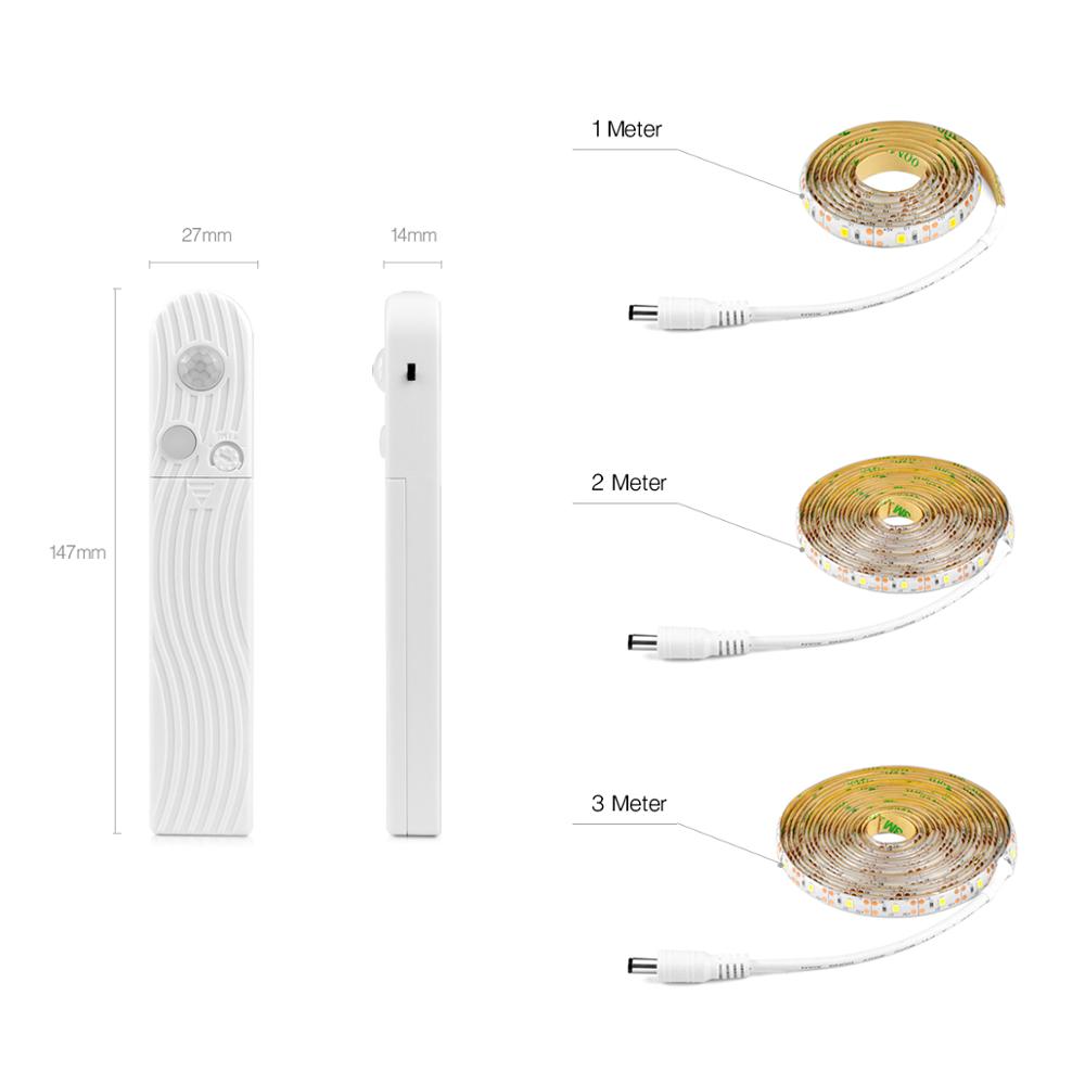 5v bevegelsessensor smart lampe automatisk på/av led stripe 1m 2m 3m led tape nattbord trapper garderobe natt sikkerhetslampe batteristrøm
