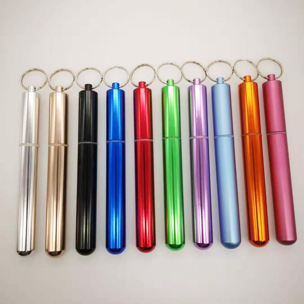Reusable Stainless Steel Straws with Aluminum Keychain Case Cleaning Brush Collapsible Telescopic Portable Drinking Straws
