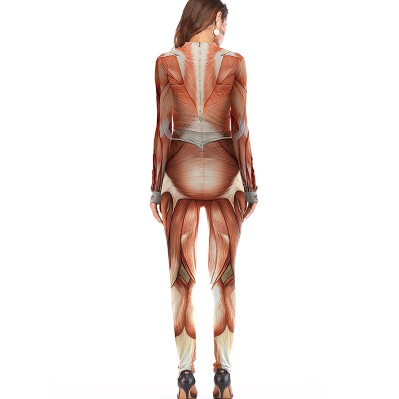 3D imprimer corps d'anatomie humaine combinaison une pièce pour les femmes Muscle à manches longues combinaisons boîte de nuit fête Halloween vêtements