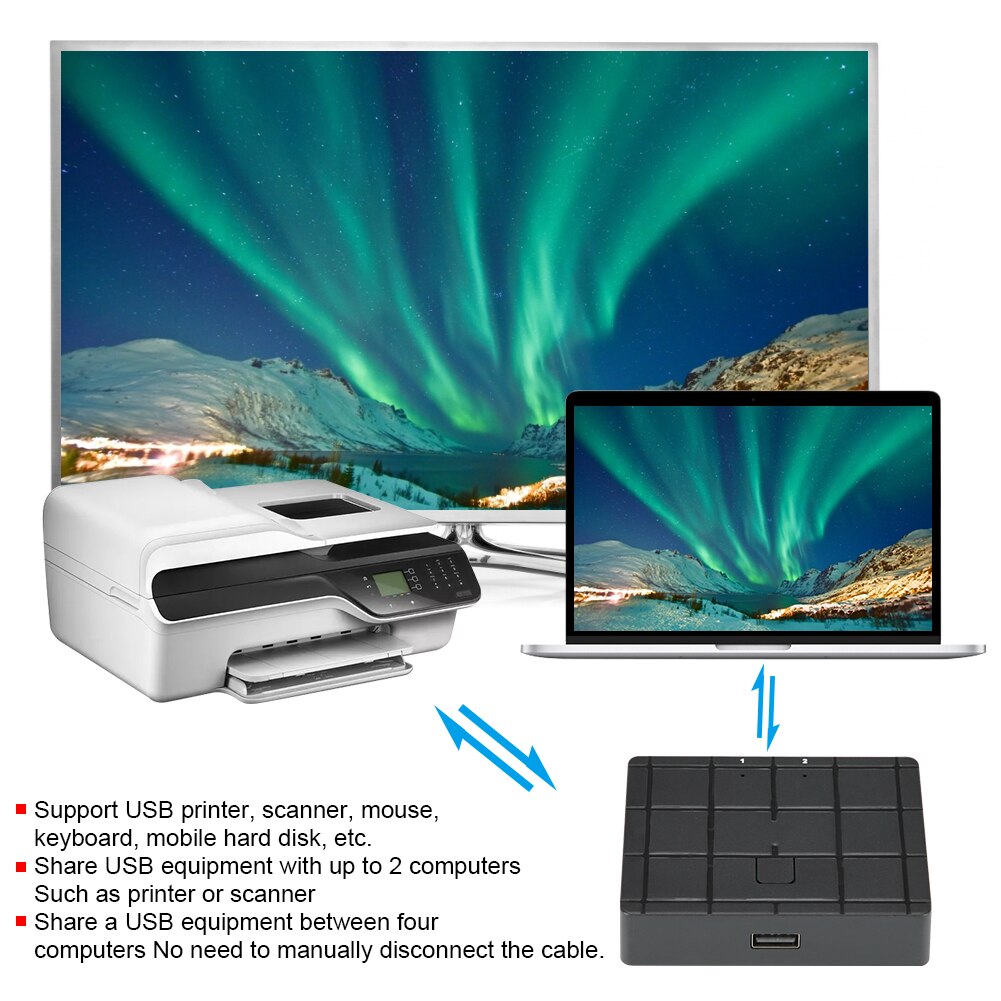2 Port Switcher 2-in 1-out Converter USB Printer Computer Sharing Disk / Mouse Accessory for Windows 7
