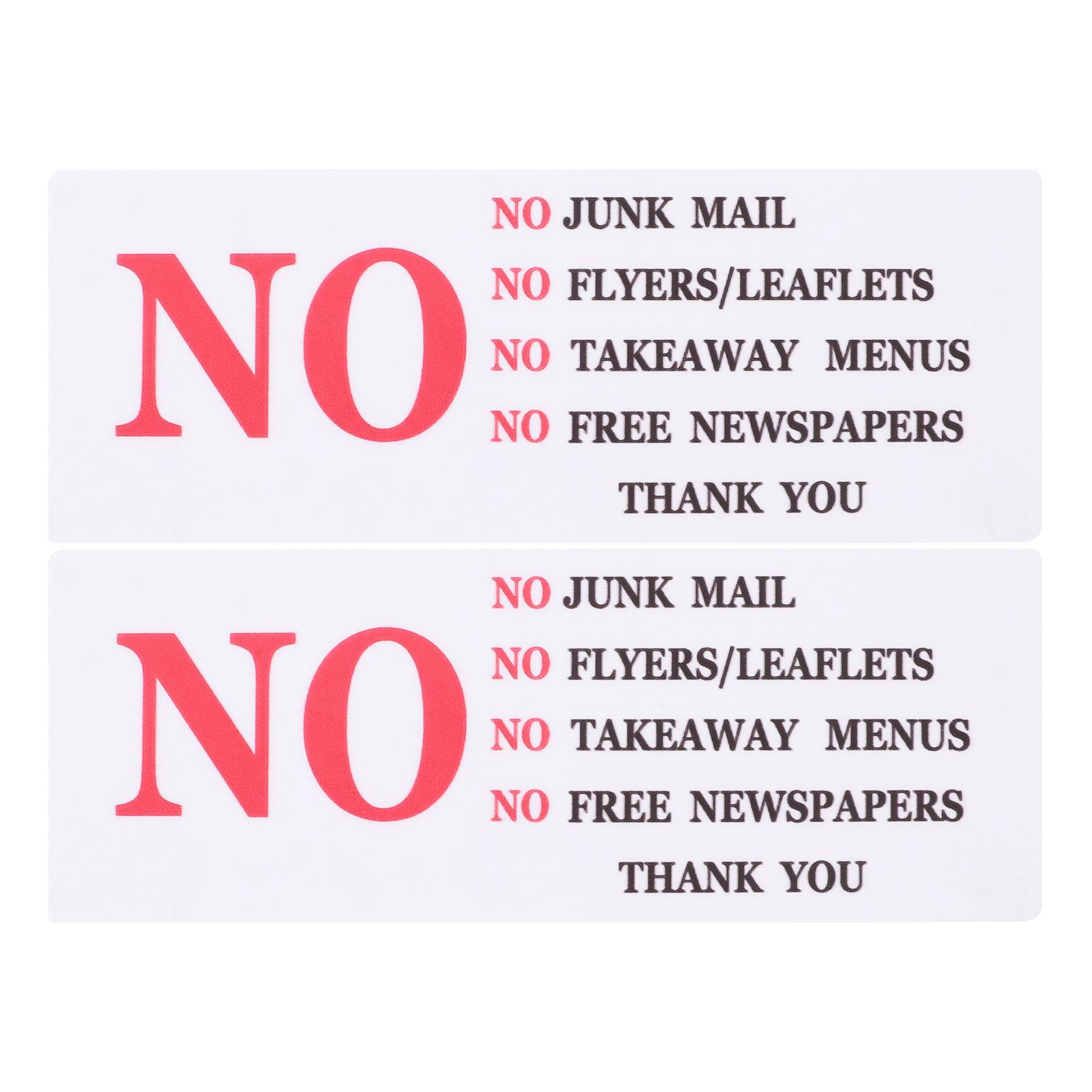 2Pcs Mailbox Warning Sticker No Junk Mail PVC Durable Adhesive Home Commercial Door Sign Functional Removable Weather Resistant