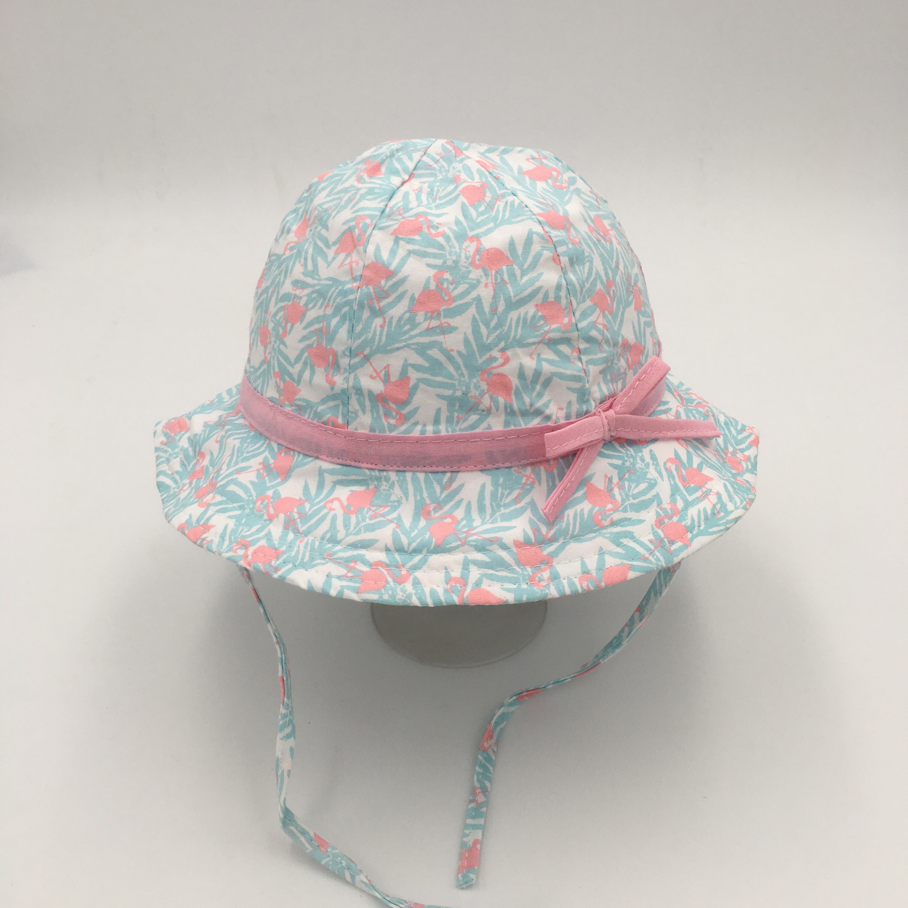 Meninas adorável bonito aba larga verão primavera sol balde chapéu rosa arco flamingo & folha impressão ao ar livre 100% algodão acessórios