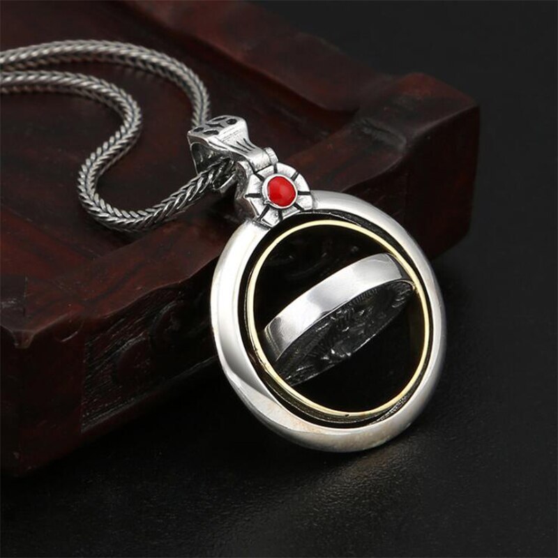 925 Sterling Silver Jewelry Men Women Rotatable Skull Round card Charm Necklace Pendant Jewelry
