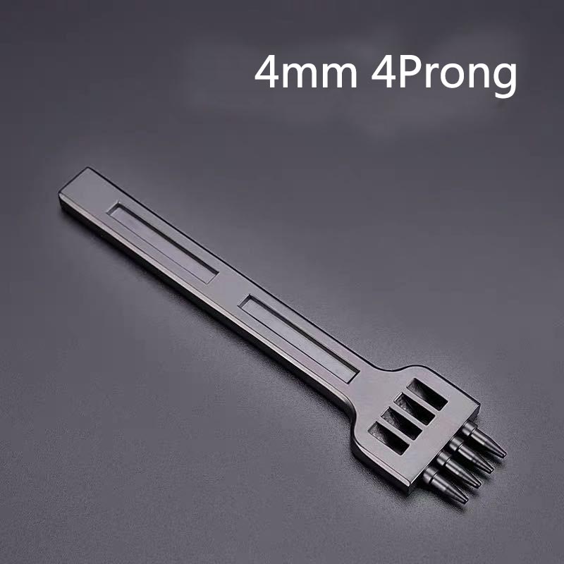 Leather Punch Round PU-Leather Chisel Cowhide Prong Stitching Hole Tool for DIY Belt Shoes Steel Die Metal Stamping Kit: 4mm 4 Prong