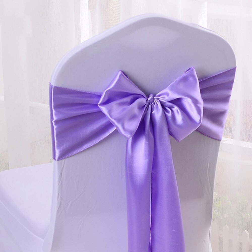 50 stücke Hochzeit Satin- Stuhl Schärpen Gold Hochzeit Stuhl Gürtel Band Organza BöGen Krawatte für Hochzeit Bankett Party-Veranstaltung Liefert pfirsich: Schleife-hell Violett