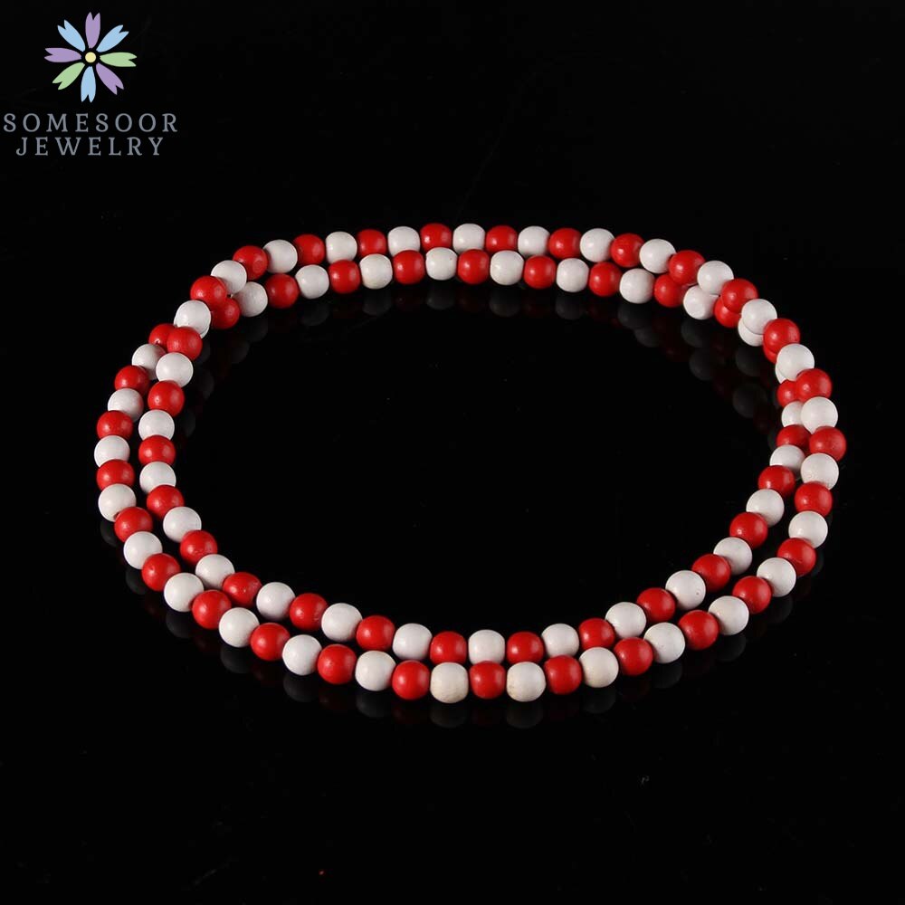 SOMESOOR-collar de cadena con cuentas redondas para hombre y mujer, cadena colorida de 45cm de longitud, accesorios colgantes hechos a mano, joyería: RedWhite
