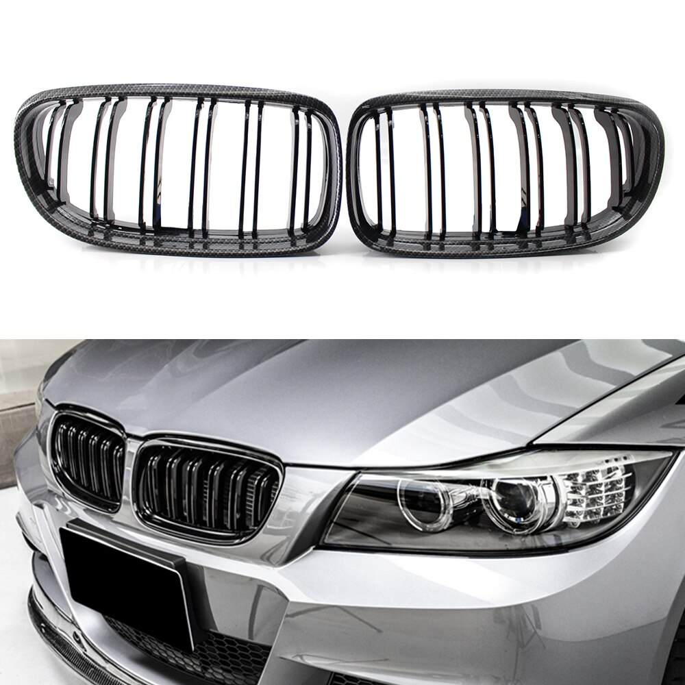 Et par bilstøtfangergrill til bmw  e90 e91 3 serie 320i 328i 330i karbonfiber nyregitter foran biltilbehør