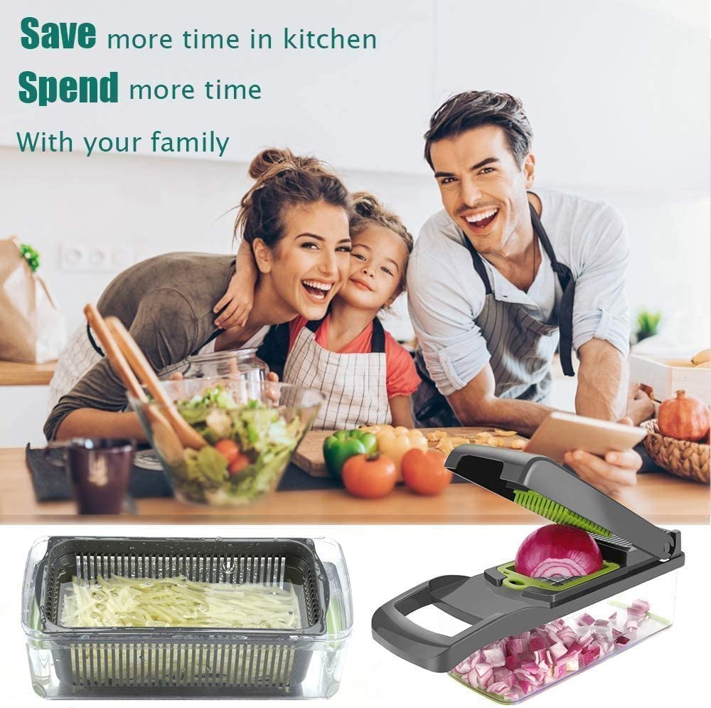 matte chopper grønnsak-frukt-ost-løk chopper skiver dicer tomat kutter rivjern 12 i 1 veggie chopper spiralizer salat pota