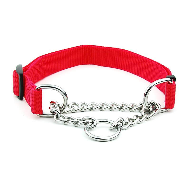 Martingal Dog Collar with Welded Link Chain Pet Nylon Slip Pinch Collar Dog Training Accessories Adjustable Collar for Large Dog: Red