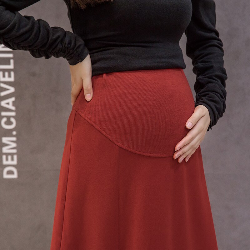 Efterår vinter høj talje kvinder barsel nederdele justerbar mave tøj til gravide kvinder opdeler graviditet en linje nederdele