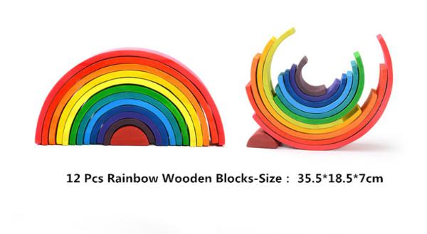Dropshipping 12 pz Arcobaleno Blocchi Semicerchio piolo Bambola Giocattoli di Legno Colorato Blocchi di Costruzione Ad Arco del capretto di Legno pila di Alta Giocattoli