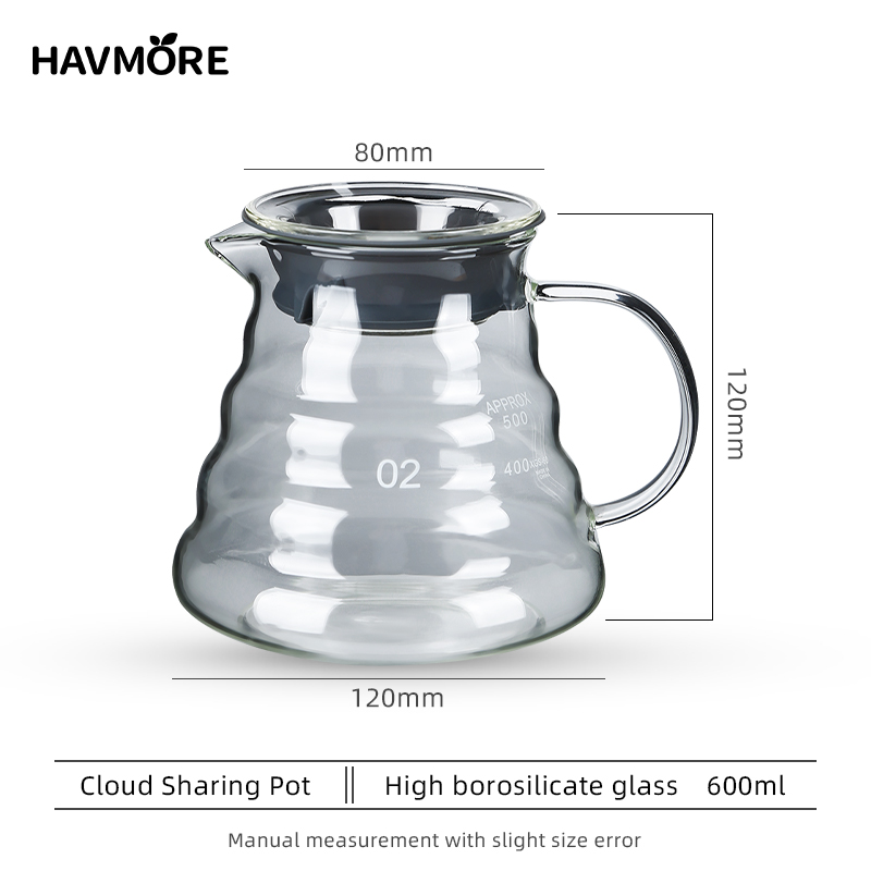 Heat Resistant Borosilicate Glass Hand Drip Coffee Pot Carafe Share Pot Pour Over Coffee Server Drip Coffee Pot: Silver