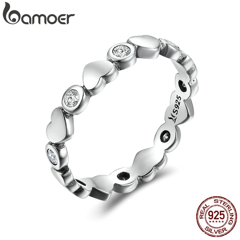 Bamoer Echt 925 Sterling Zilveren Stapelbaar Ring Love Heart Forever Vinger Ringen Voor Vrouwen Wedding Engagement Sieraden SCR164