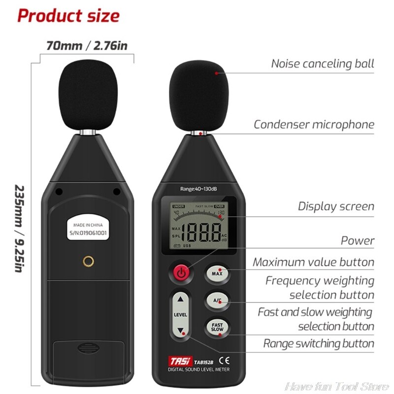 Digital Sound Level Meter Met Usb Data Verbinding 40-130dB Tester Volume Decibel Meten TA8152B Lcd Display M09 21