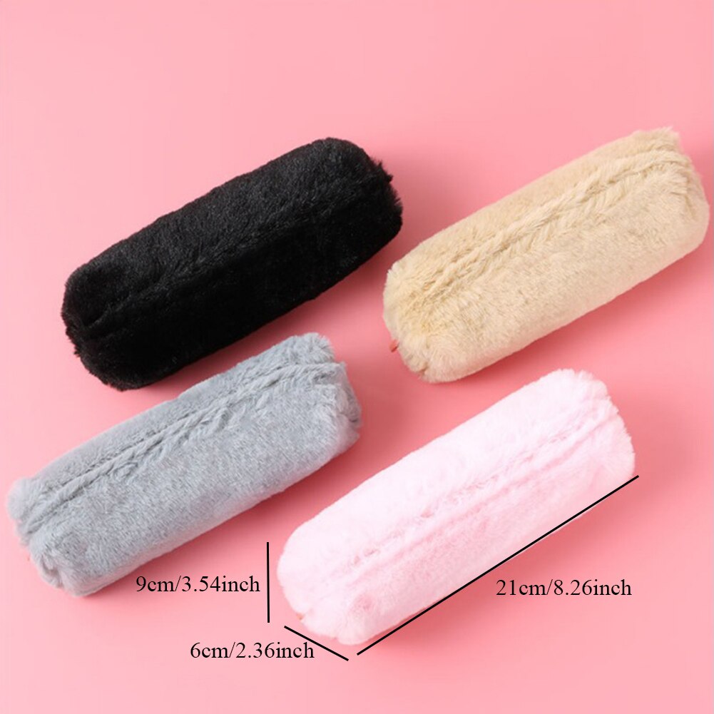¡Novedad de ! estuche para lápices con Oso de felpa esponjoso para chicas, bonito estuche para maquillaje, bolsa de almacenamiento suave para mujeres, bolsa para cosméticos de Color sólido suave para chicas