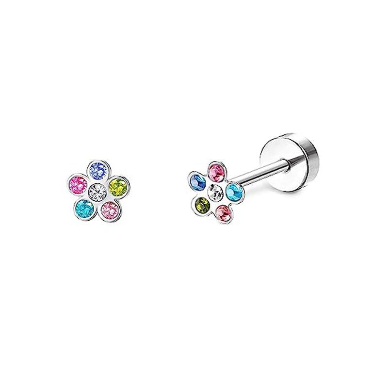 2PCS/Set Stainless Steel Heart Moon Earbone Stud Screw Ball Stud Earrings for Women Ear Tragus Cartilage Body Piercing: Pink