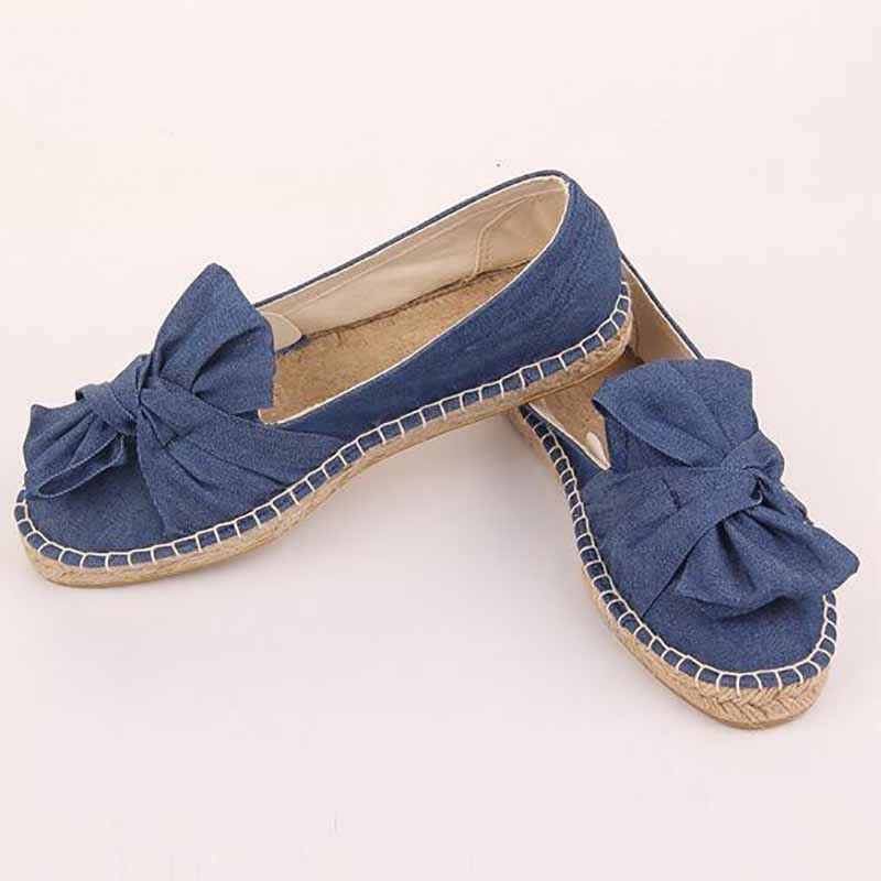 étnica Casual alpargatas lazo de tela vaquera corbata plana nueva mujer estampado de primavera bordar deslizamiento en los pescadores de cáñamo zapato con cuerda: Light blue / 4