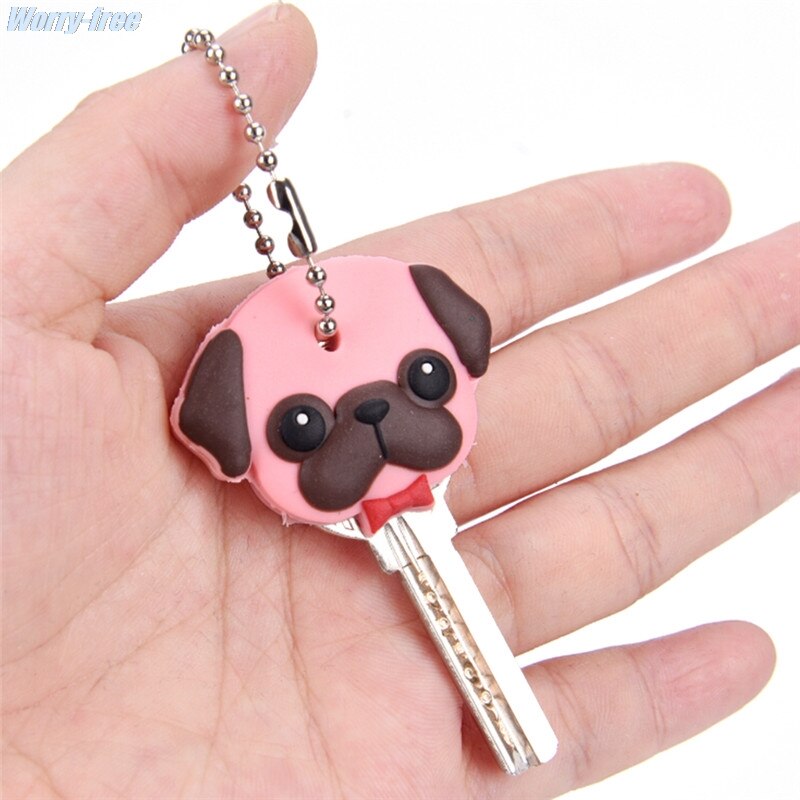 1 Pc Siliconen Sleutelhanger Cap Head Cover Sleutelhanger Case Shell Kat Hamster Pug Hond Dieren Shape Mooie Sieraden