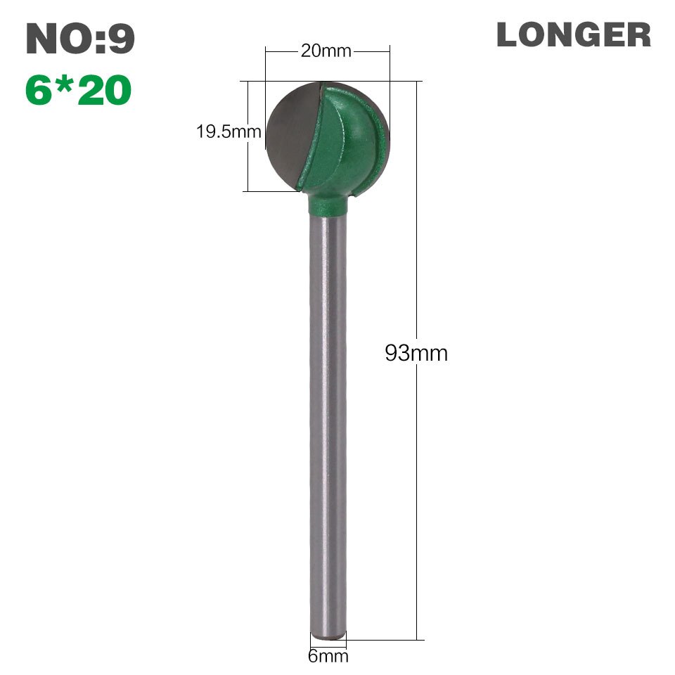 1PC 3MM 6MM Shank Milling Cutter Wood Carving Ball Nose Round Carving Cove CNC Milling Radius Core Tungsten Carbide Router Bit: 09