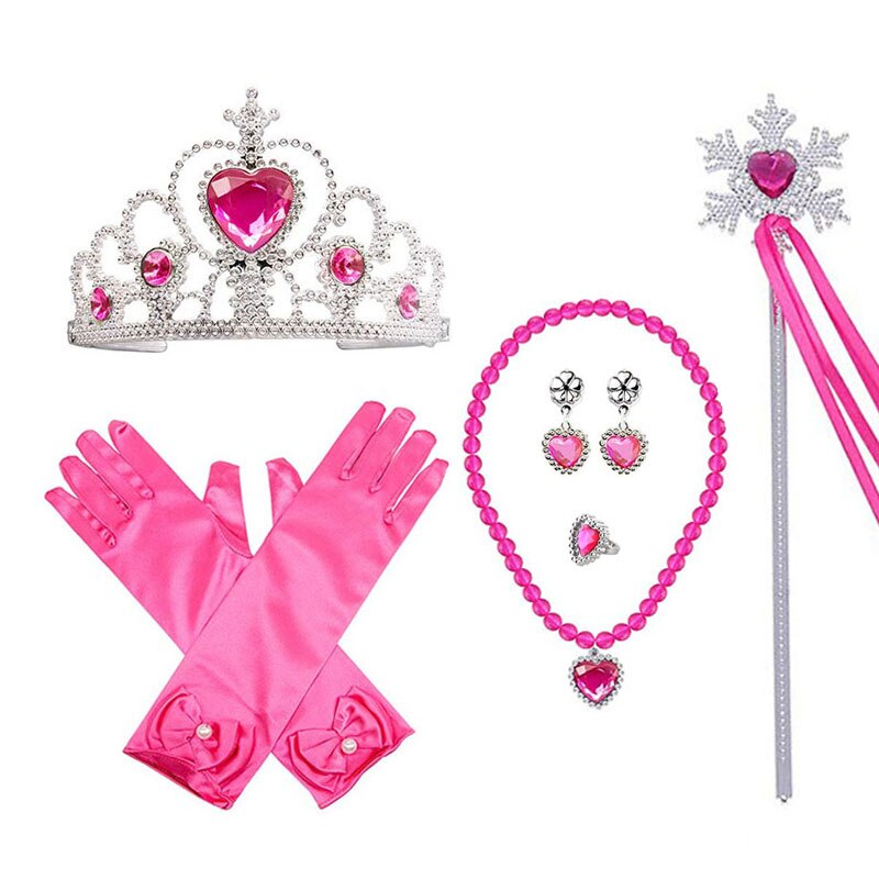 Elsa Prinses Accessoires Handschoenen Wand Kroon Sieraden Set Elsa Pruik Vlecht voor Prinses Jurk Kleding Cosplay Aankleden Sneeuwvlok: Zilver