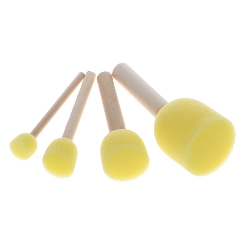 4 stk / sæt træhåndtag svamphovedstempel pensel til børn diy værktøj assorteret størrelse