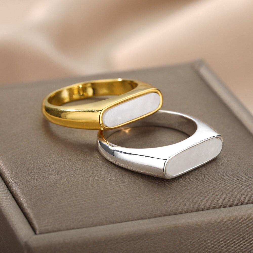 Wit Acryl Ringen Voor Vrouwen Mannen Goud Zilver Kleur Rvs Mannelijke Vrouwelijke Ring Engagement Wedding Party Finger Sieraden