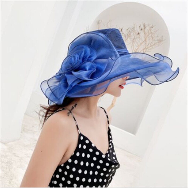 verano elegantes sombreros de playa para mujeres de ala ancha de encaje Floppy sombrero señora té gorras mujer playa UV sol gorros señora sombrero al aire libre