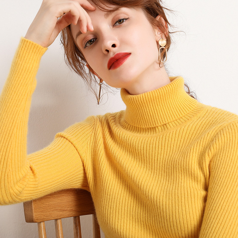 Heliar feminino outono gola alta camisola de malha pulôveres macios cashmere jumpers básicos macios para mulher 2024 outono inverno: YELLOW