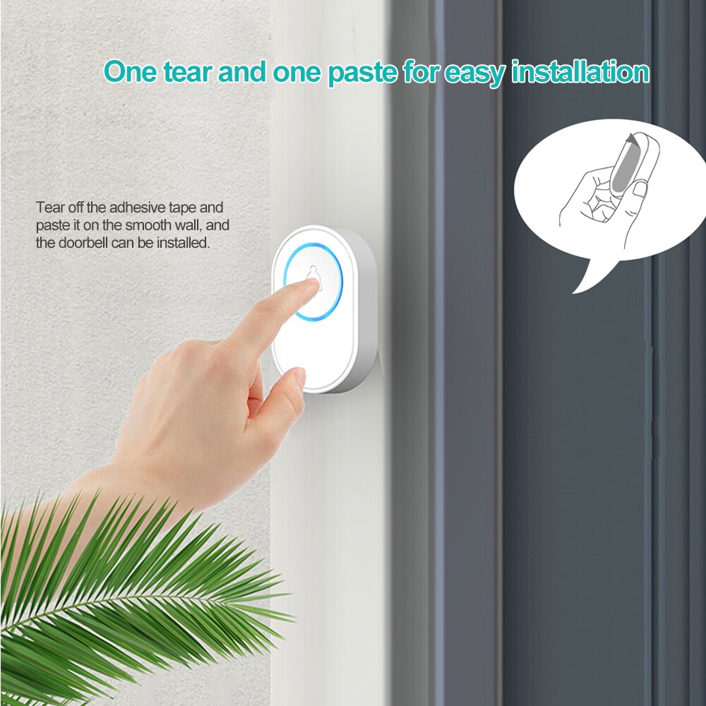 Slimme draadloze deurbelset voor buiten, deurbel voor binnen met led, 5 volumeniveaus, 58 beltonen, waterdichte deurbel voor buiten