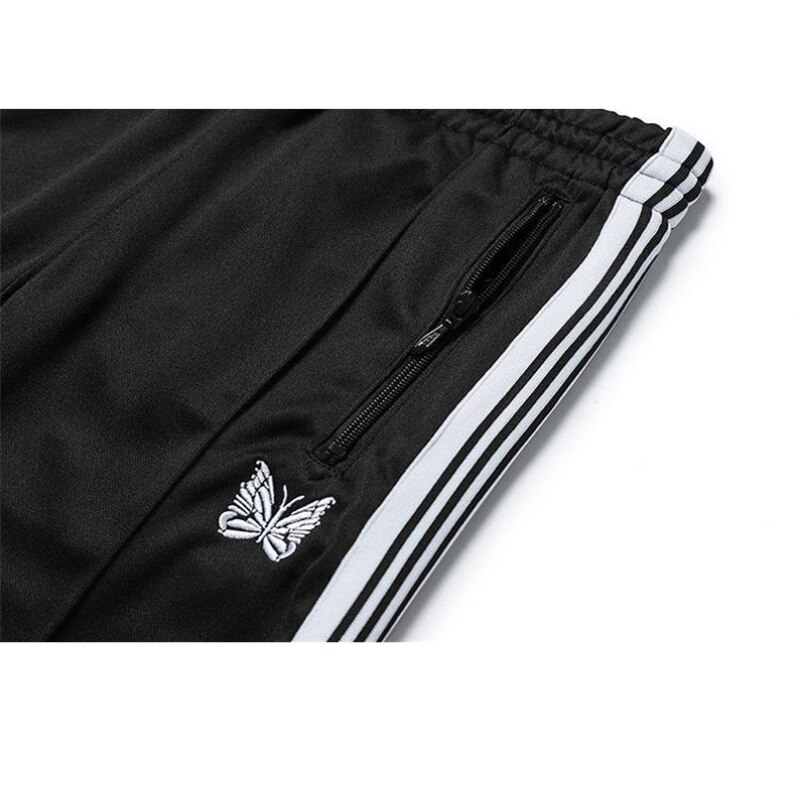 Jogging Streetwear AWGE à aiguilles, pantalon de survêtement à rayures avec fermeture éclair, broderie papillon, pour l&#39;extérieur