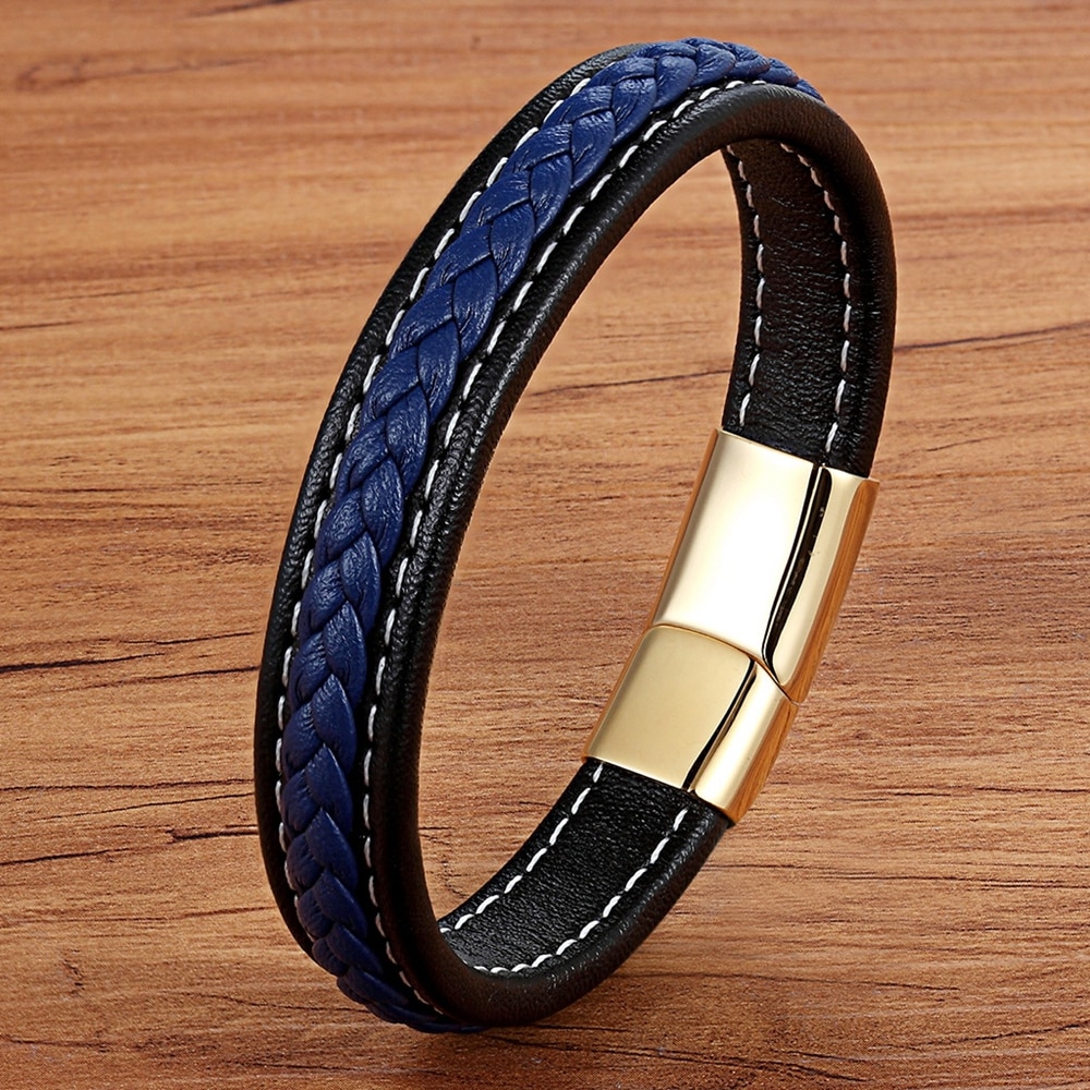 Armband Mannen Roestvrij Staal Lederen Armbanden Magnetische Sluiting Gevlochten Trendy Armband Armband Charme Armbanden Mannelijke Pols Band Cadeaus