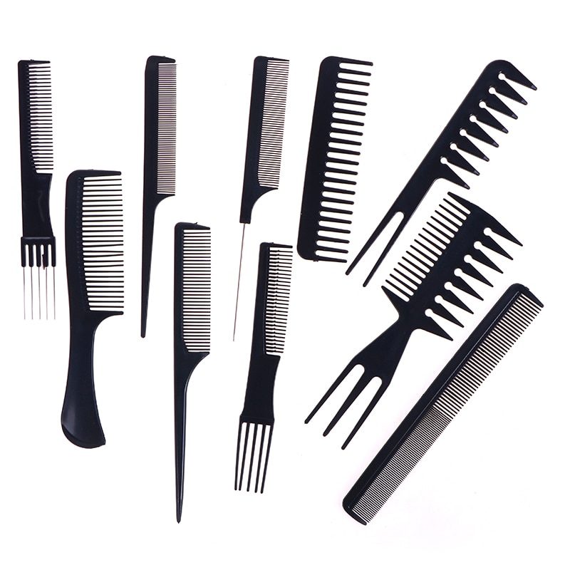 10Pcs/Set Hair Brush Comb Salon Barber Anti-static Hair Combs Modeling Tools ~