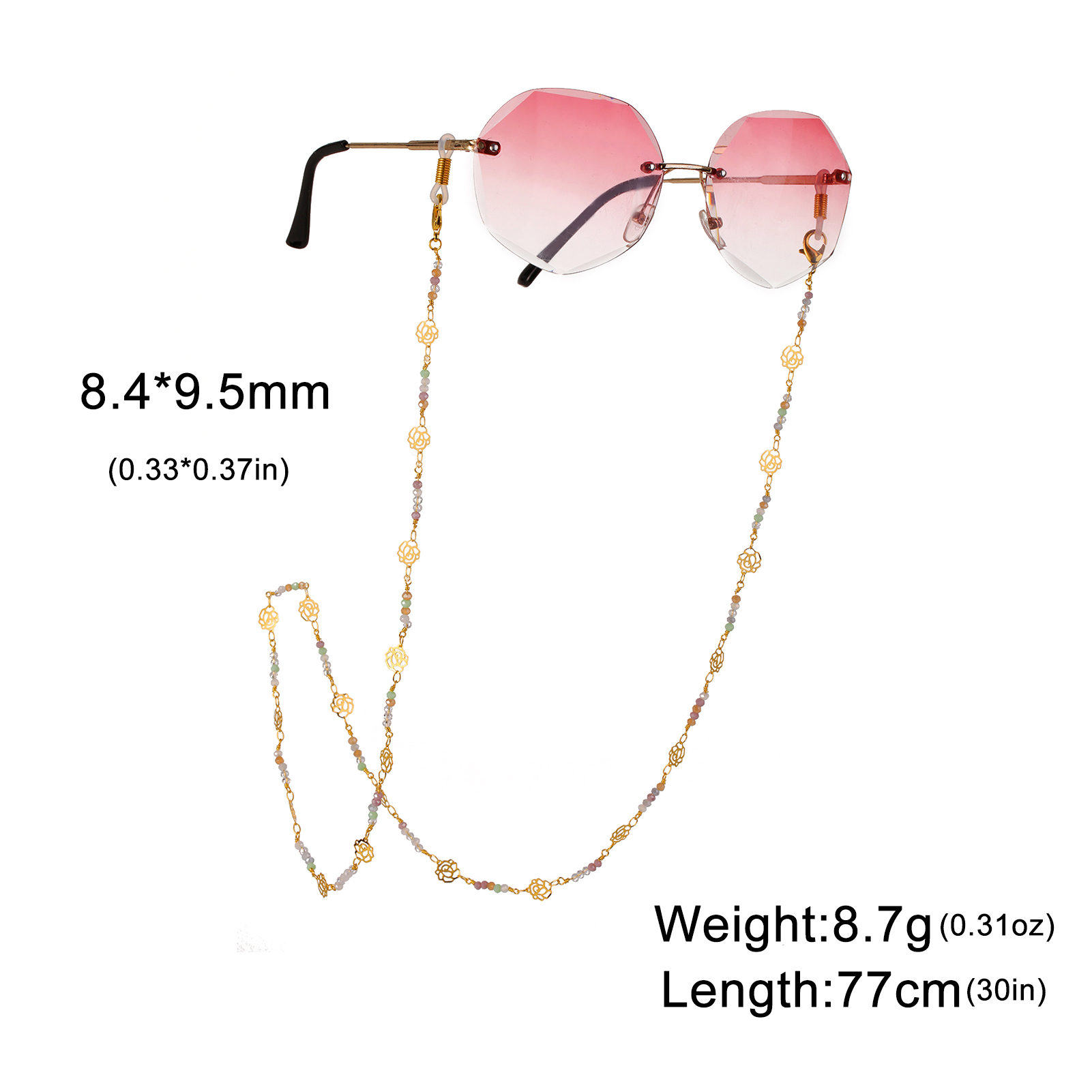 Gekleurde kristallen hartvormige brilketting roestvrijstalen dameszonnebrilketting modieuze Boheemse sieradenaccessoires: Lavendel
